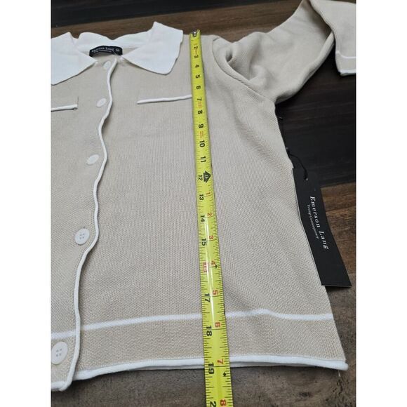 Emerson Lang Knit Button-Up Sweater Top Women's Size M Soft Neutral Preppy - Picture 5 of 8